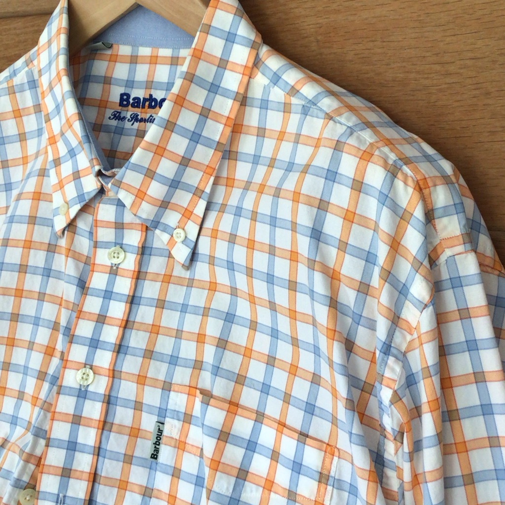 Barbour Men's Vibrant White With Orange And Blue Plaid Shirt Xl
